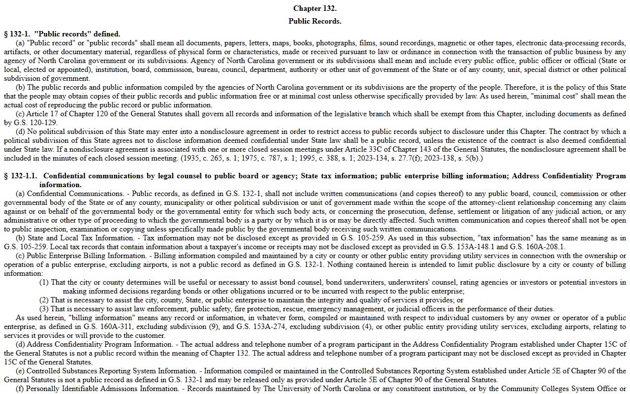 Davidson County Clerk of Superior Court Chapter 132 public records access policy