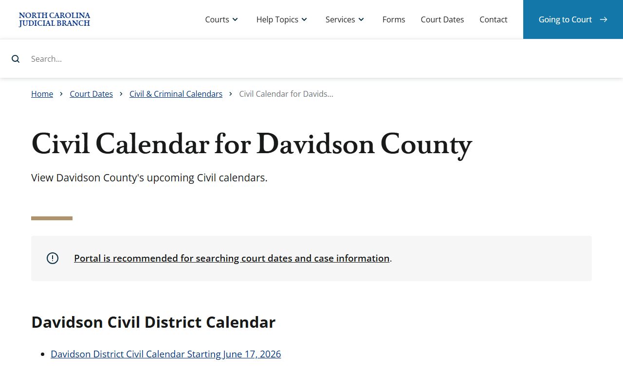 Davidson County court dockets civil calendar search