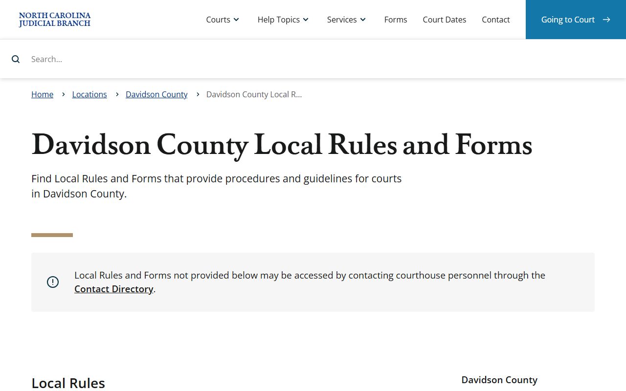 Davidson County court records local rules and forms page