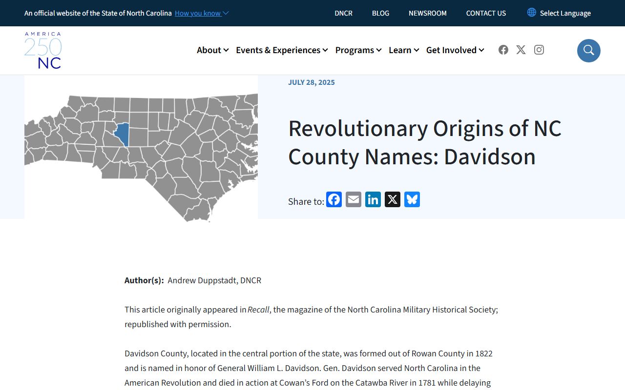 Davidson County court records county name and history source