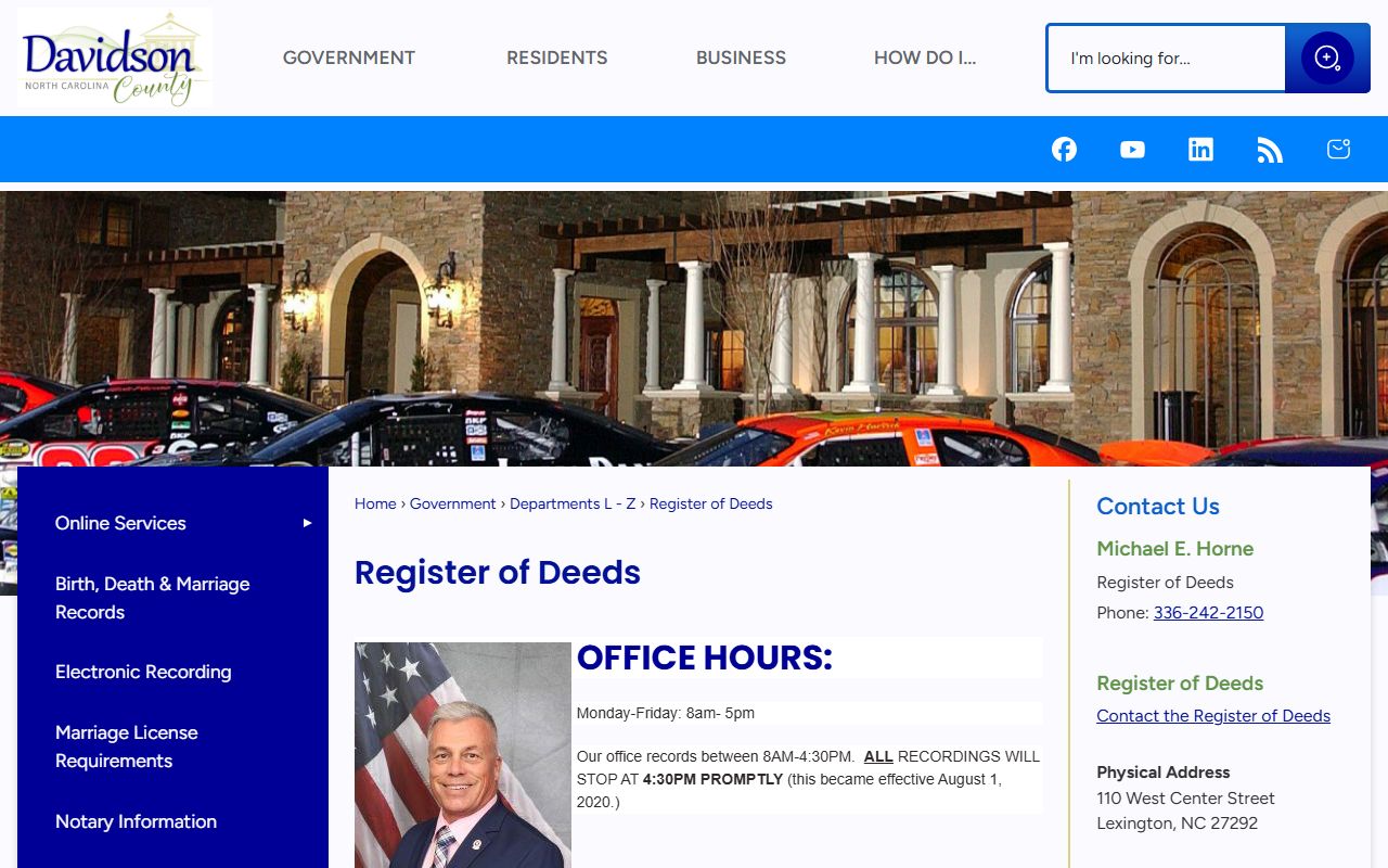 Davidson County marriage and divorce records Register of Deeds page