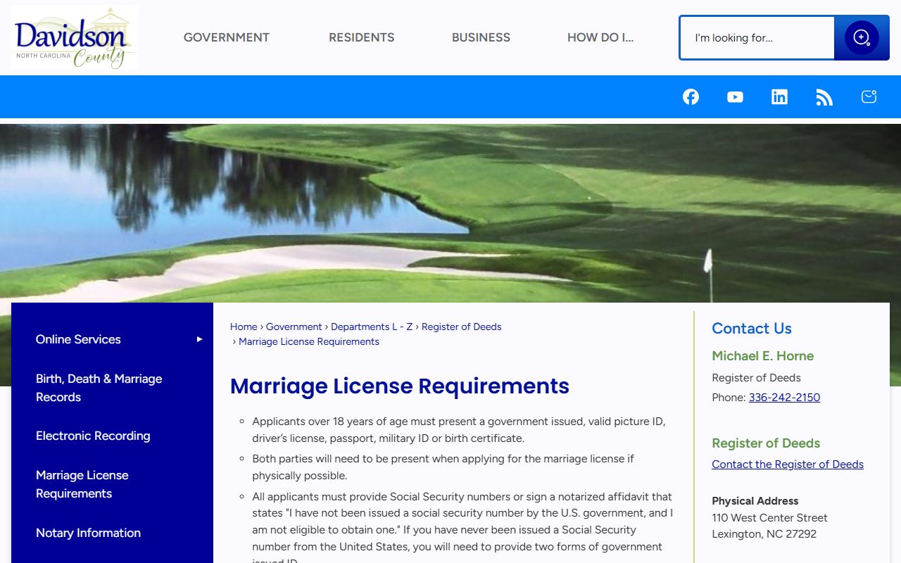 Davidson County marriage records marriage license requirements