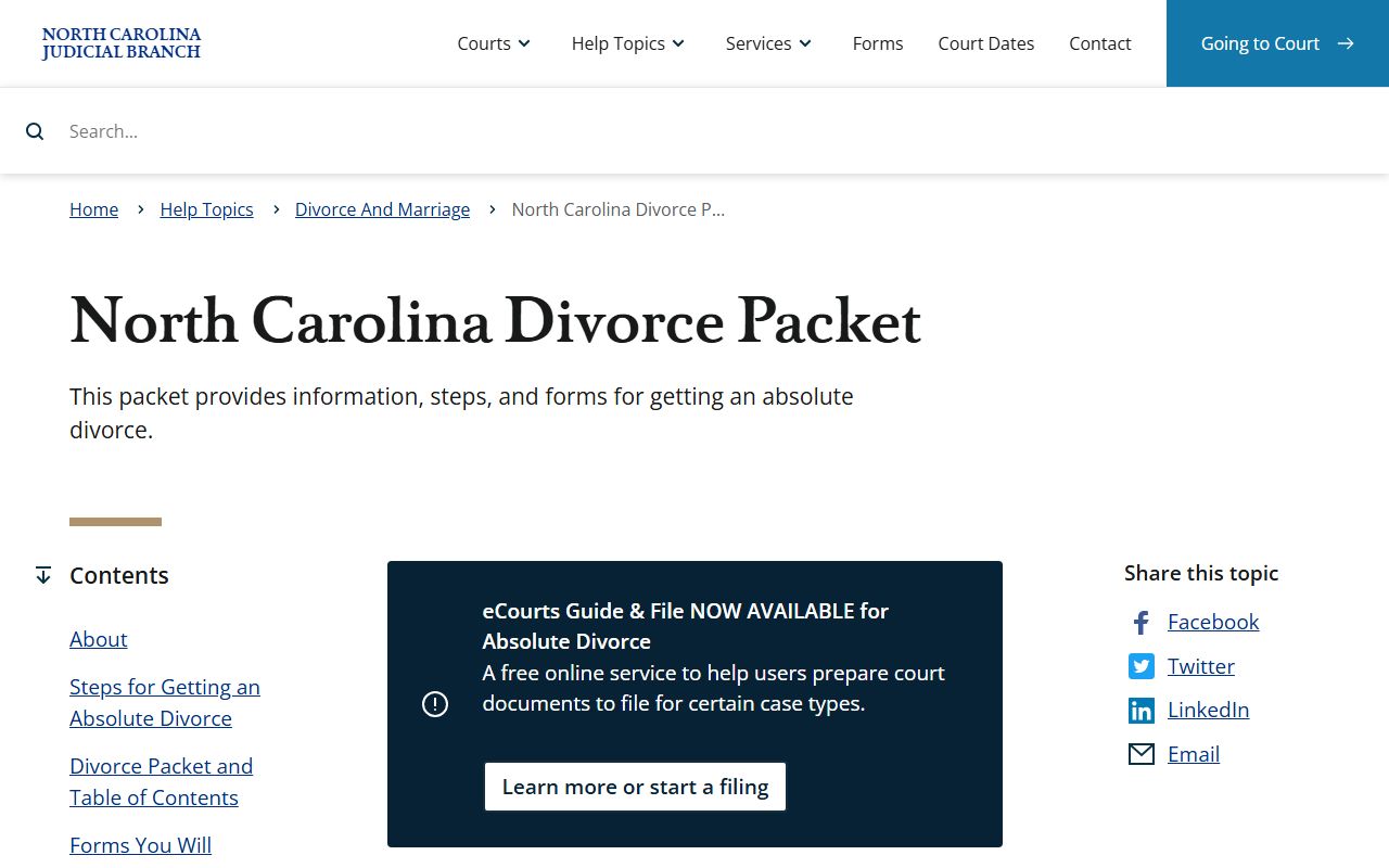 Davidson County divorce records North Carolina divorce packet
